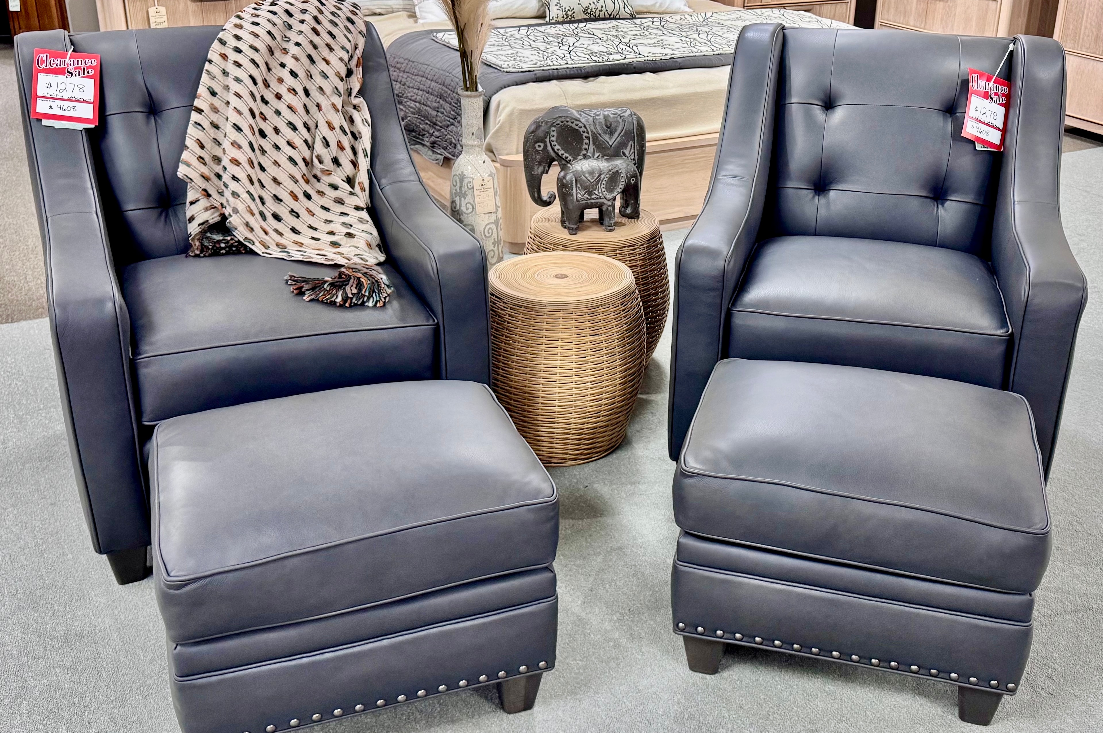  SB Leather Stationary Chair & Ottoman: Clearance $1278 