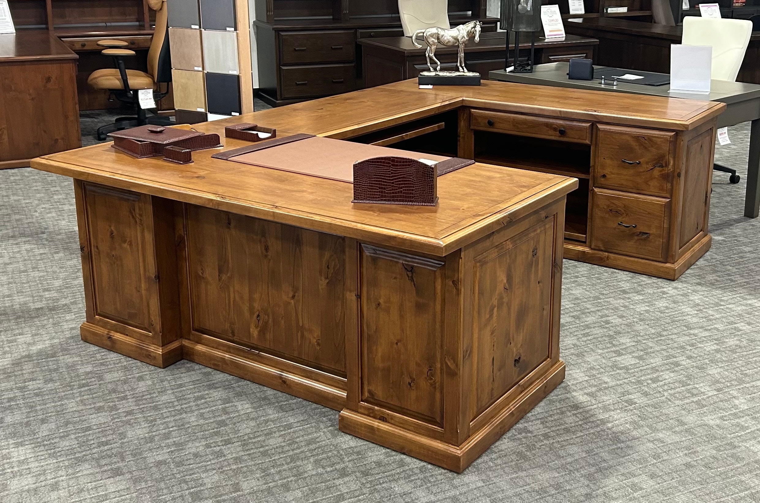  Custom U-shape desk is available in Maple or Knotty Alder with a choice of 4 edge details and many stain colors, as well as a host of handle SE-A-UDESK
