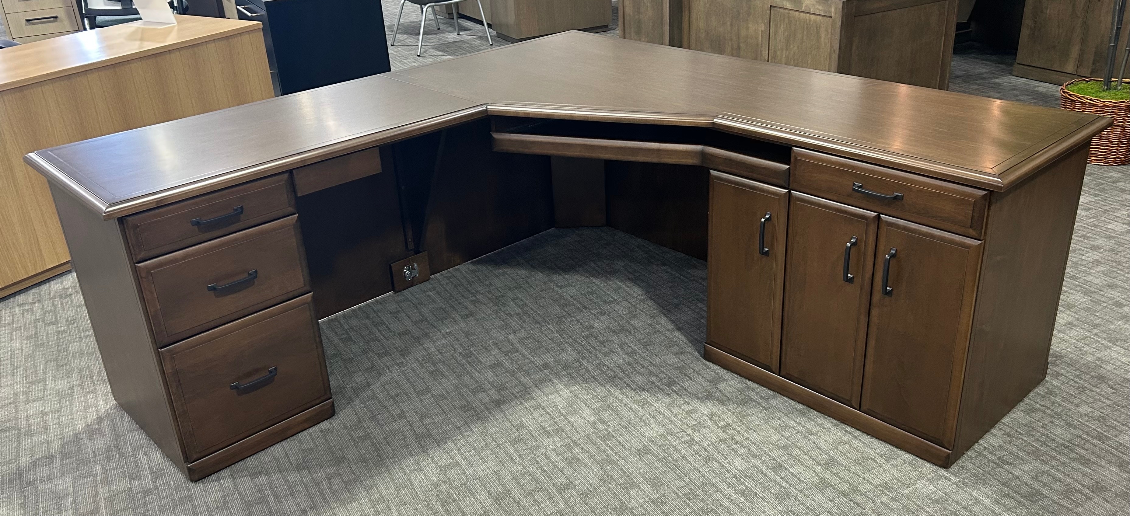 Wedge L-Desks in Maple or Alder woods. Choice of 4 edge details, many stain colors, and a host of handles/knobs. Highly customizable, we can SC-WEDGE_L-DESK