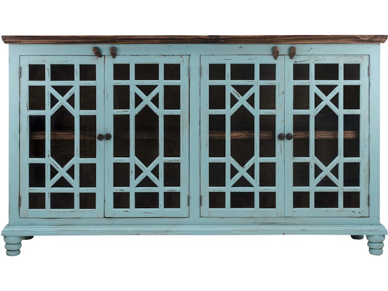 Rustic Imports Living Room Turquoise 4 Glass Door Console MT-COM 121
