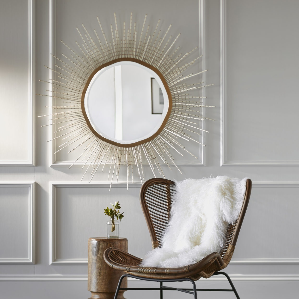 Palecek Living Room Sadie Beaded Mirror White 123579 - Studio 882
