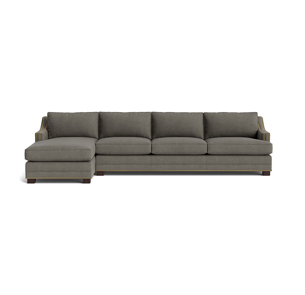  Keaton Leather Slope Arm Left Chaise Sectional w/Nailhead 