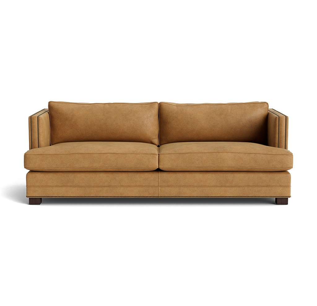  KEATON SHELTER ARM LEATHER SOFA WITH NAILS 