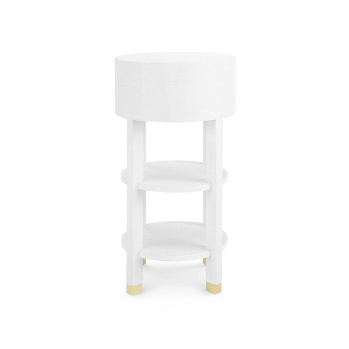  Claudette 1-Drawer Round Side Table, White and Brass 