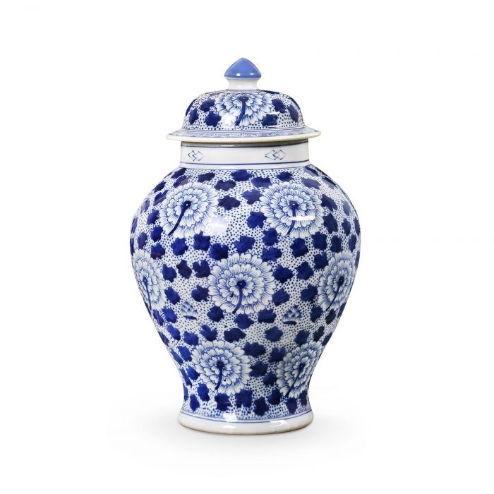  Flower Temple Jar, Blue & White 