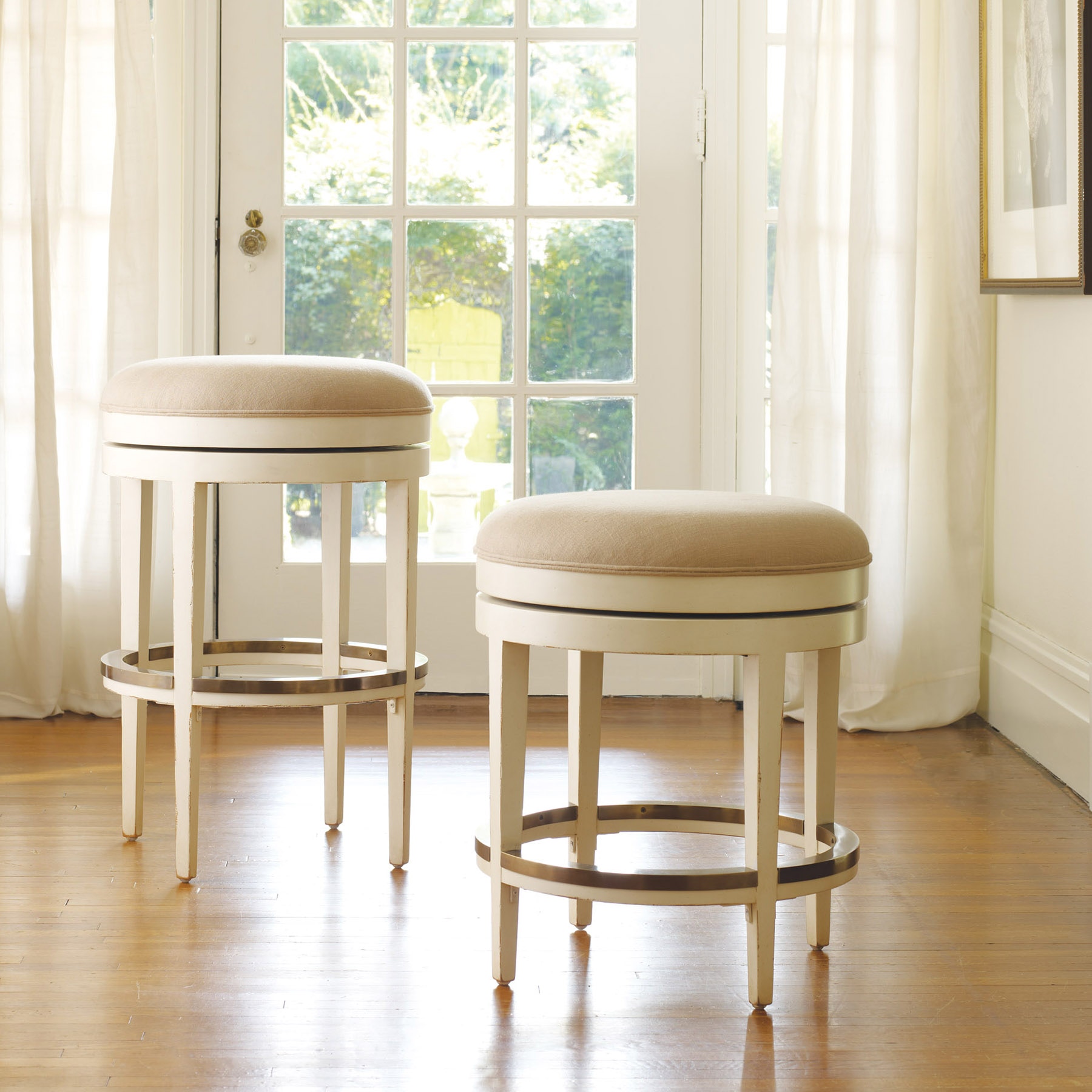  Carmel Bar Stool-Swivel-Backless-W/ Brass Protectors 
