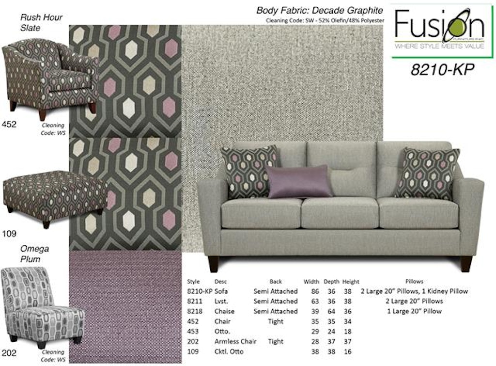 Fusion Living Room Sofa 8210-KP-DECADE GRAPHITE - Dewey Furniture - Vermilion, Sandusky OH