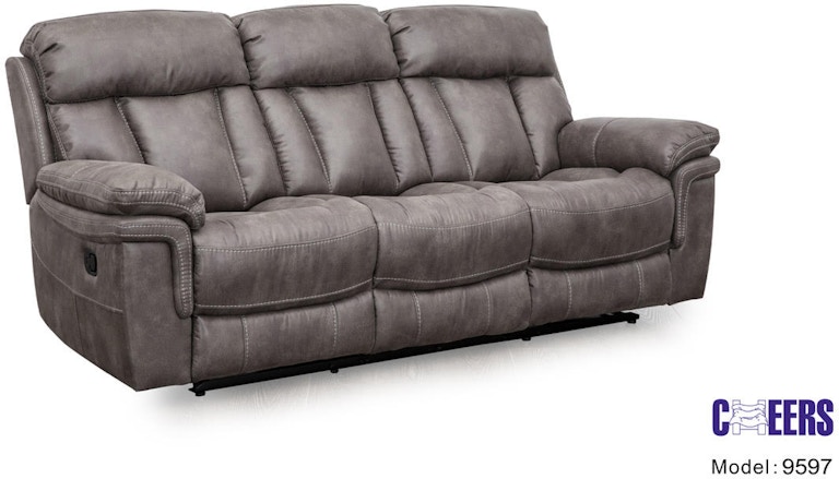 Shop our Gray Dual Reclining Sofa w/ Contrast Stitch by Cheers Man