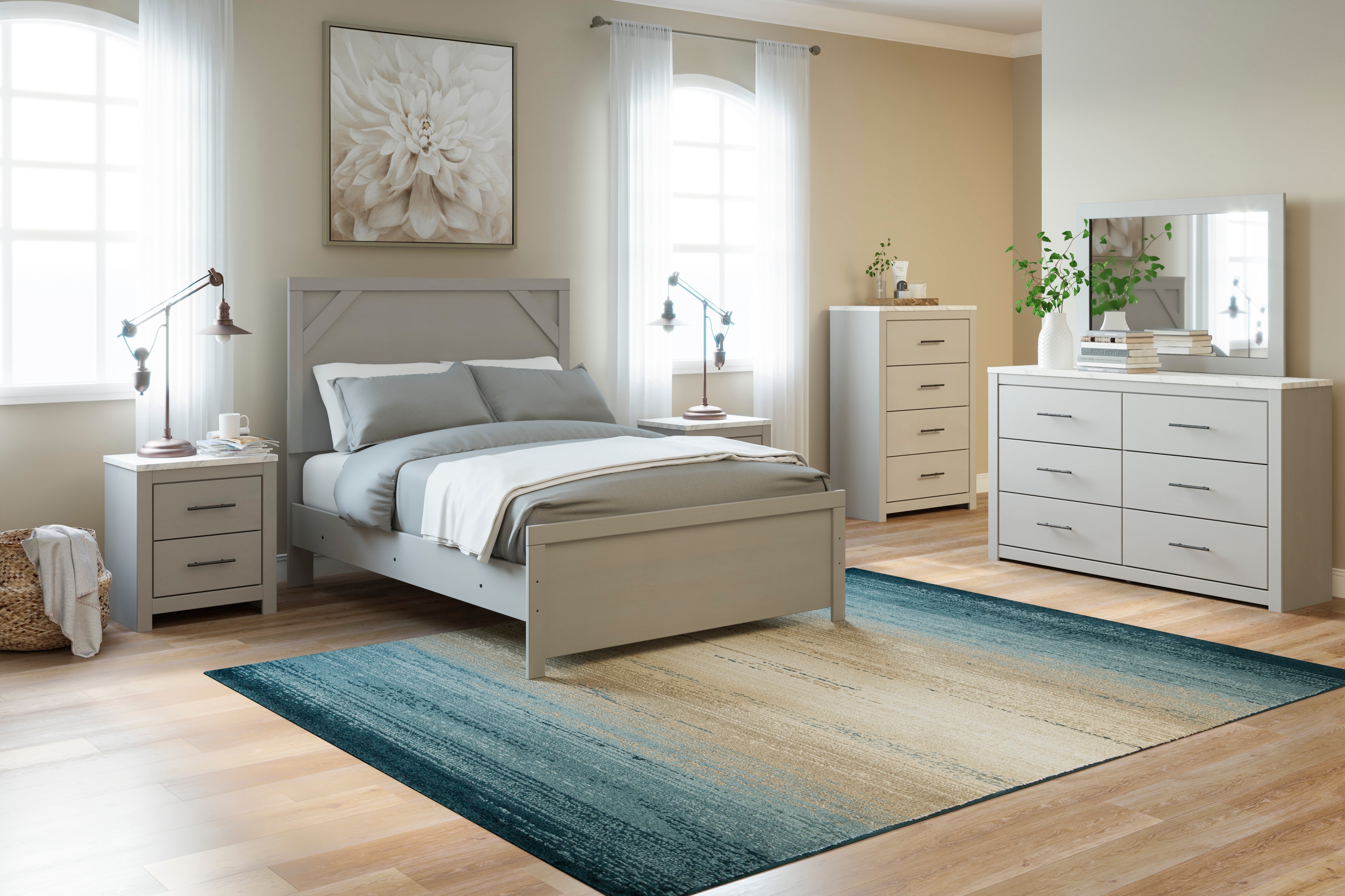 light grey dresser and nightstand