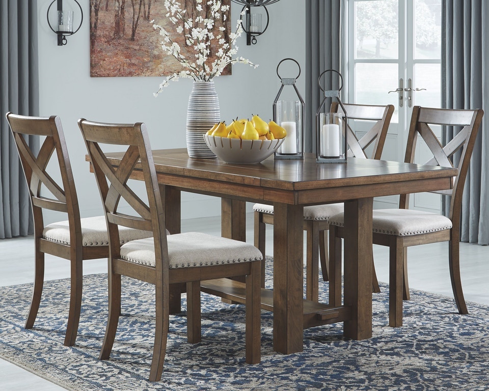 moriville dining table and 4 barstools and bench set