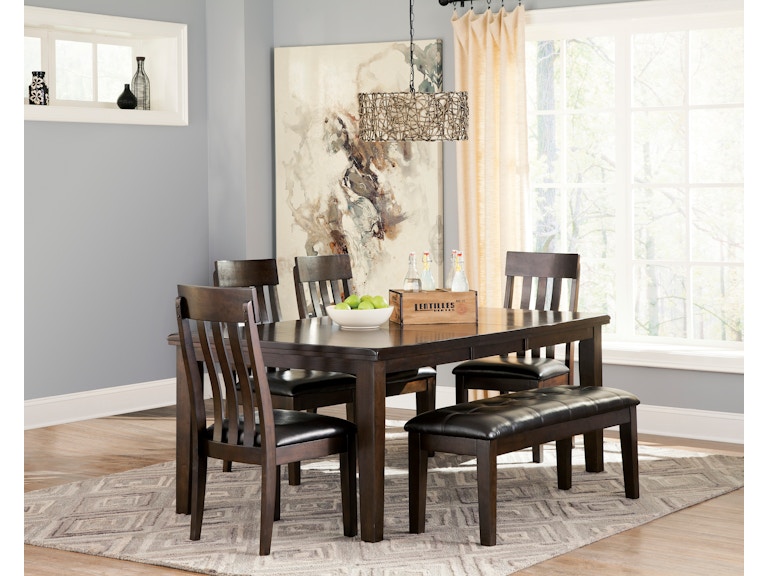 ashley dining room dining table, upholstered bench and 4 side chairs