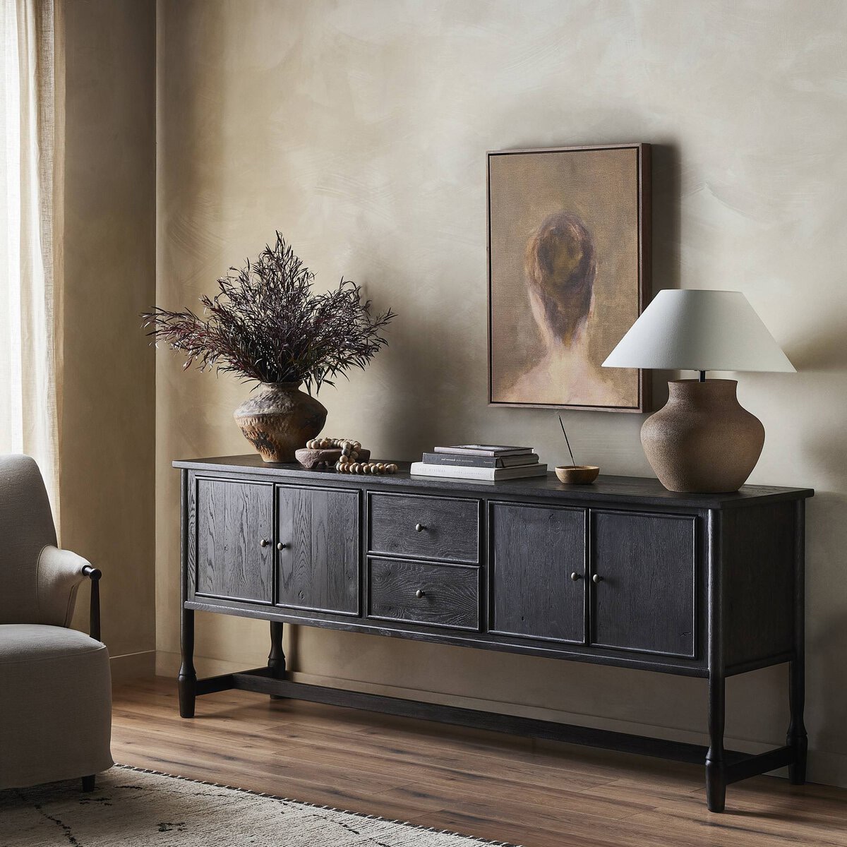 STOCK II SIDE BOARD 幅180cm Bari Sideboard -Cracked Smoked Black Veneer MR237687005