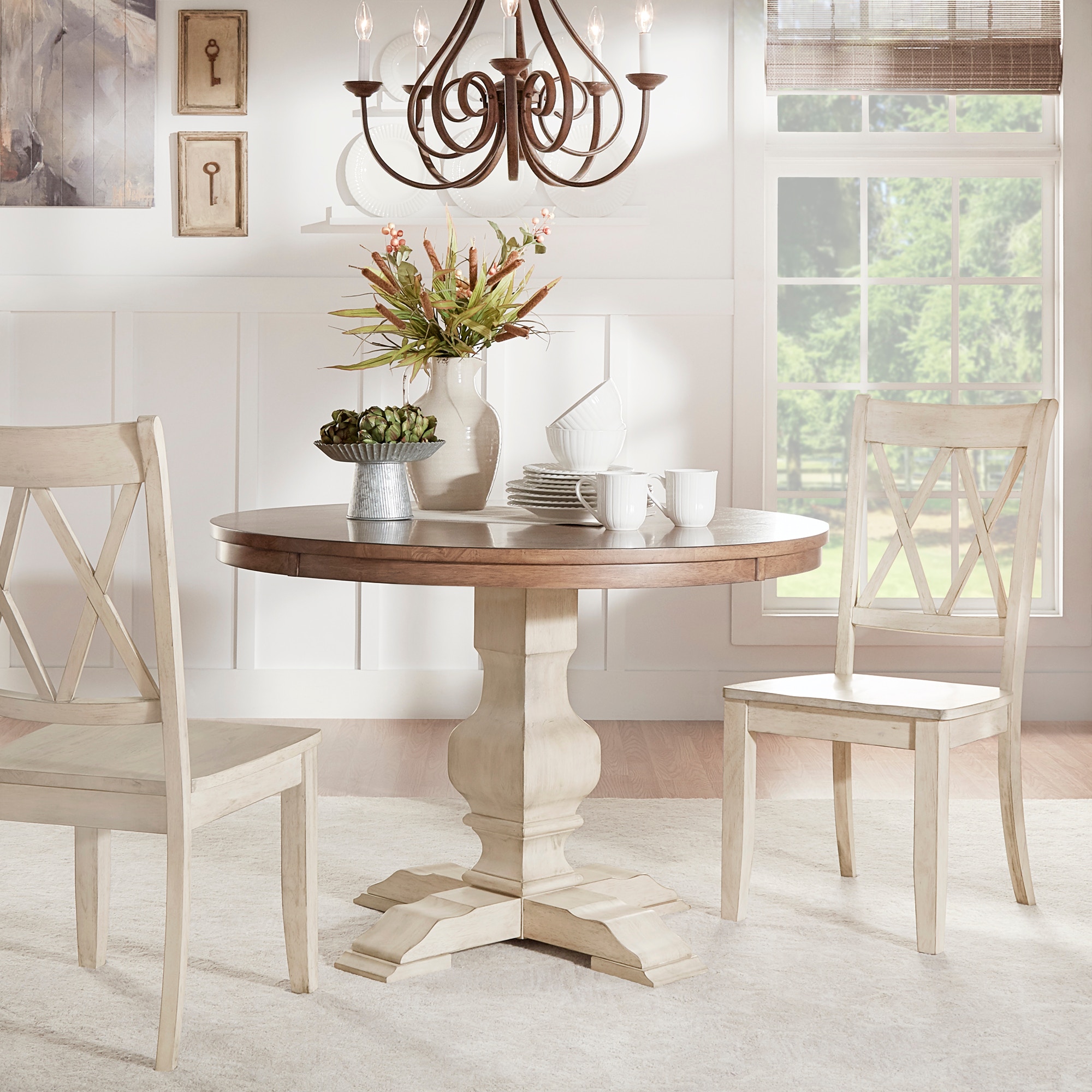 DEARBORN 45 ROUND DINING TABLE - ANTIQUE WHITE FINISH