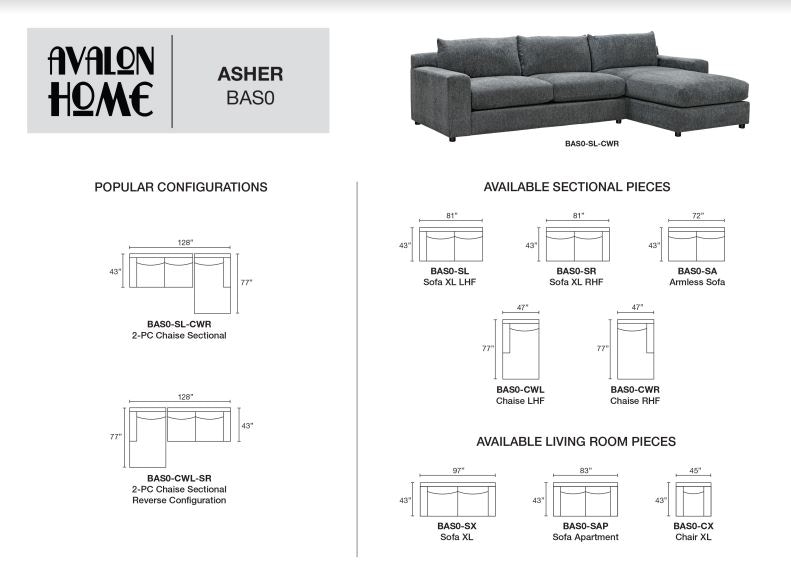 Asher 2pc sectional on sale with laf chaise