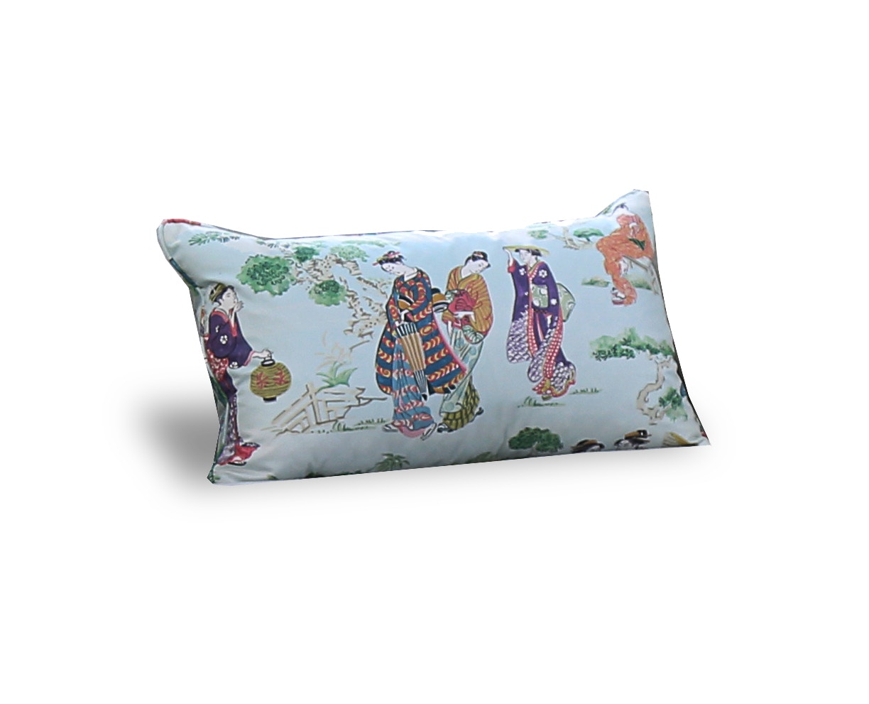 Asian Print Welted Kidney Pillow