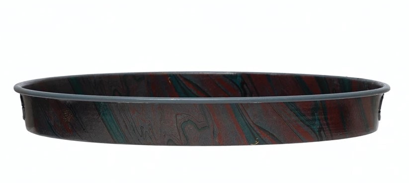  Round Metal Tray w/ Marble Pattern 