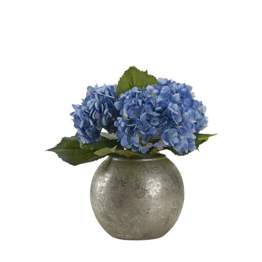  Blue Hydrangeas in Silver Bowl 