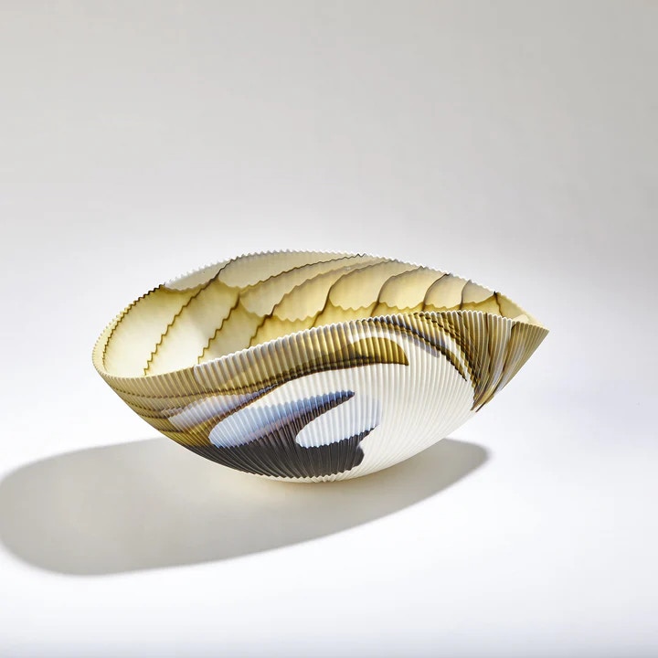  Pleated Bowl-Amber Blue Filig 