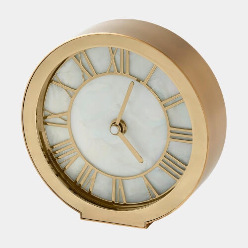 Mother Of Pearl Clock-Brass 