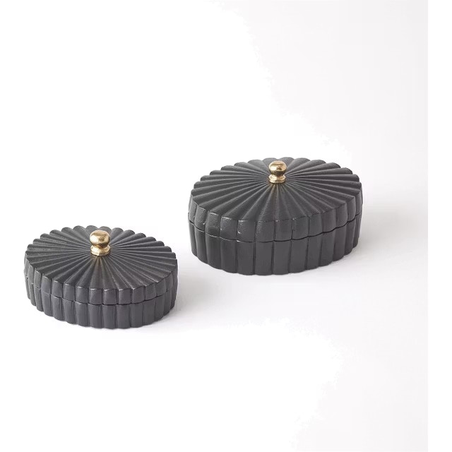  Oval Box Black with Gold Knob Large 