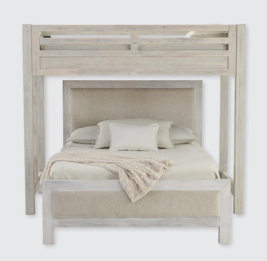  Hamilton XL Twin Canopy with Queen Upholstered Platform Bed in Chalk White 