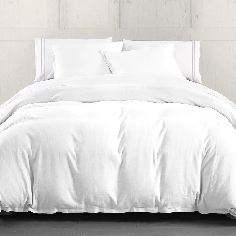  Hera Washed Linen Flange Duvet Cover, Super King, White 