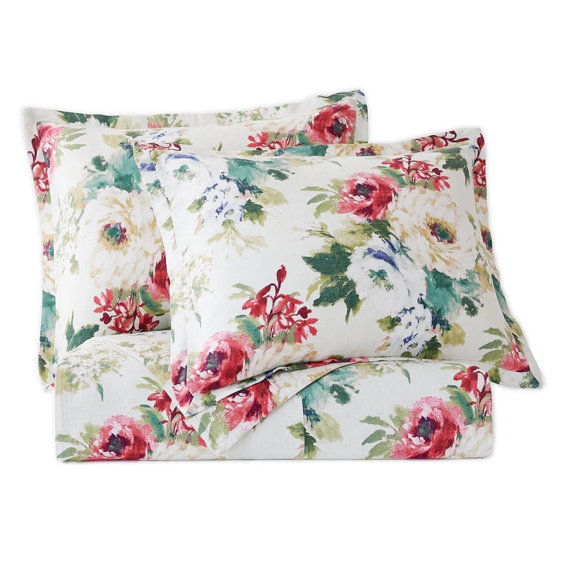  Peony Washed Linen Comforter Set, Super King, Blossom, 3PC 