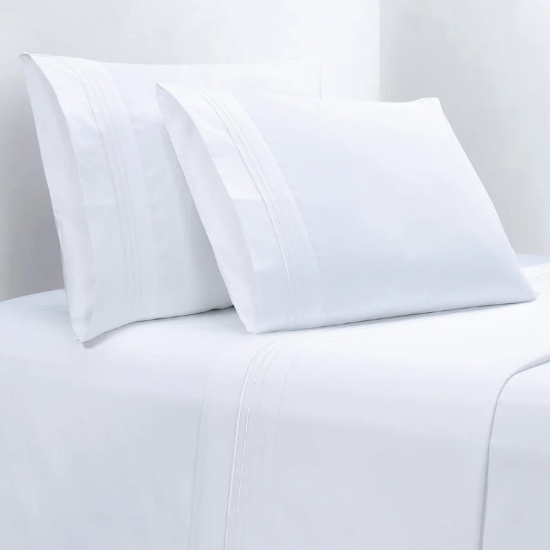  Embroidered Border Sheet Set, Super Queen, White, 4PC 