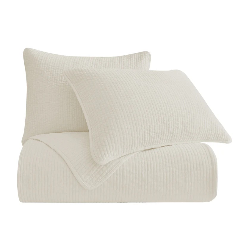  Stonewashed Cotton Velvet Quil Set, Full/Queen, Vintage White, 3PC 