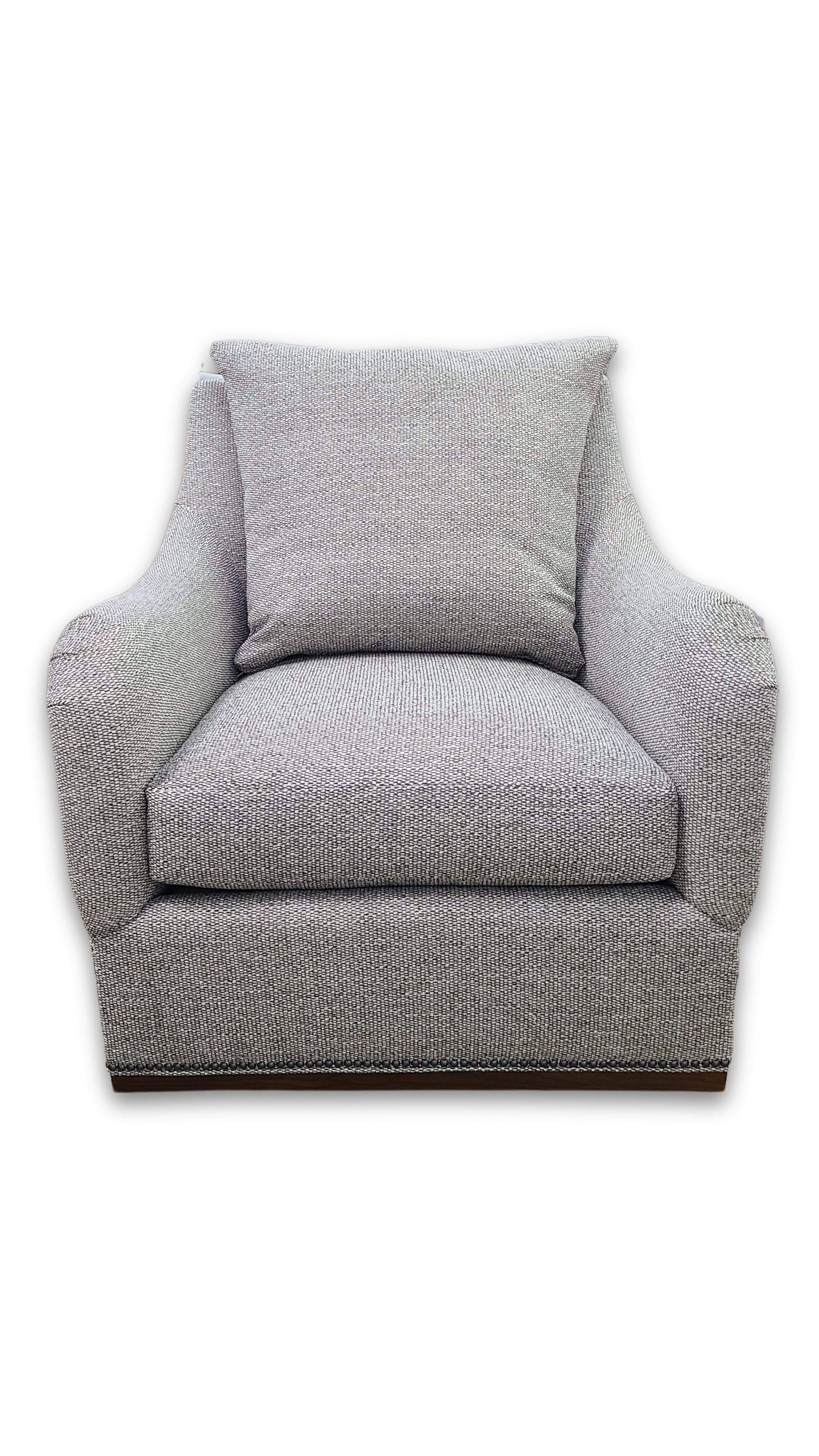 Jules Swivel Chair As Shown With Saddle Arm and Wood Base