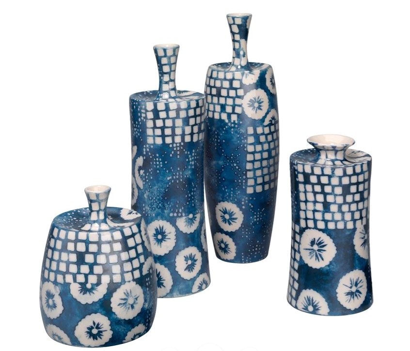 Set of 4 Block Print Vases 