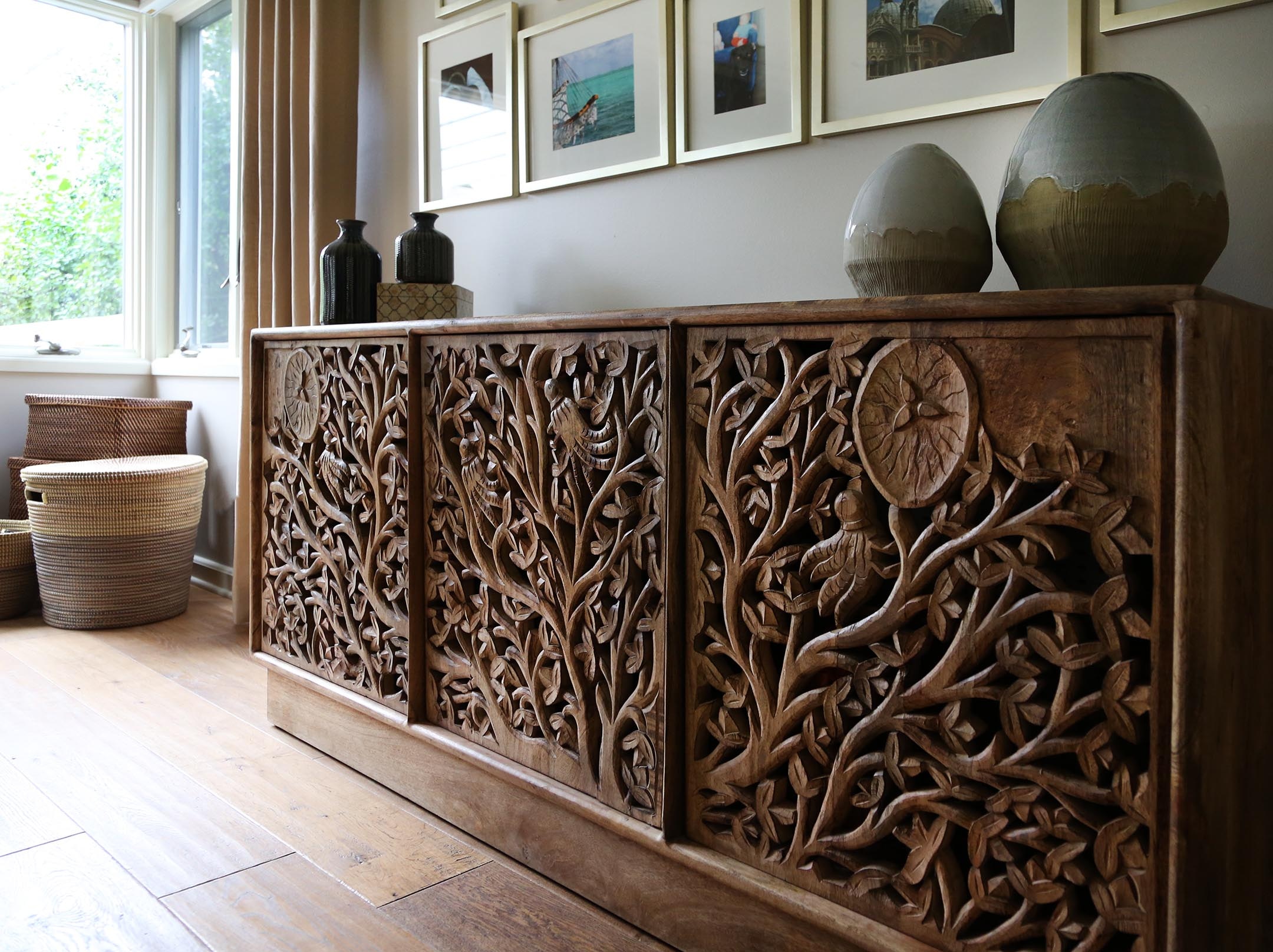 Carved wood deals buffet cabinet