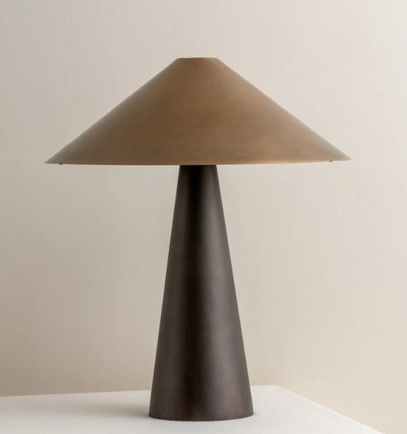 Orta aged brass and bronze cone table...