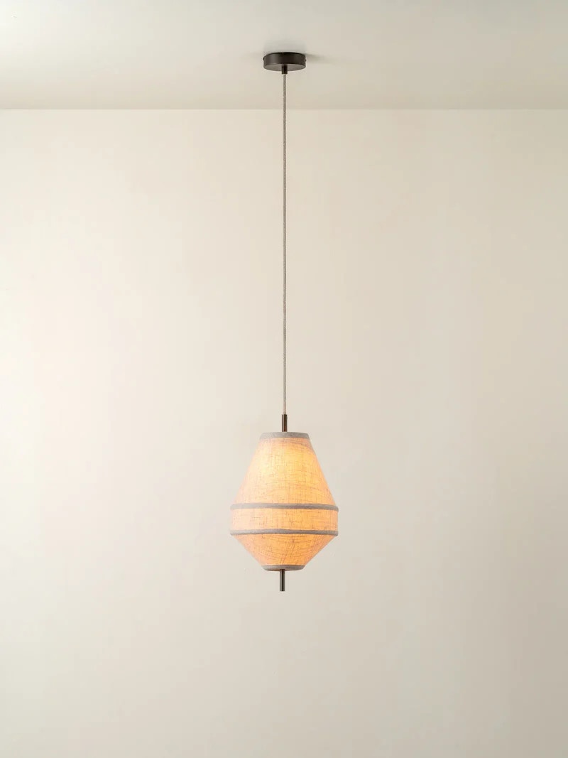  Solara - Small Aged Brass and Layered Natural Linen Pendant 