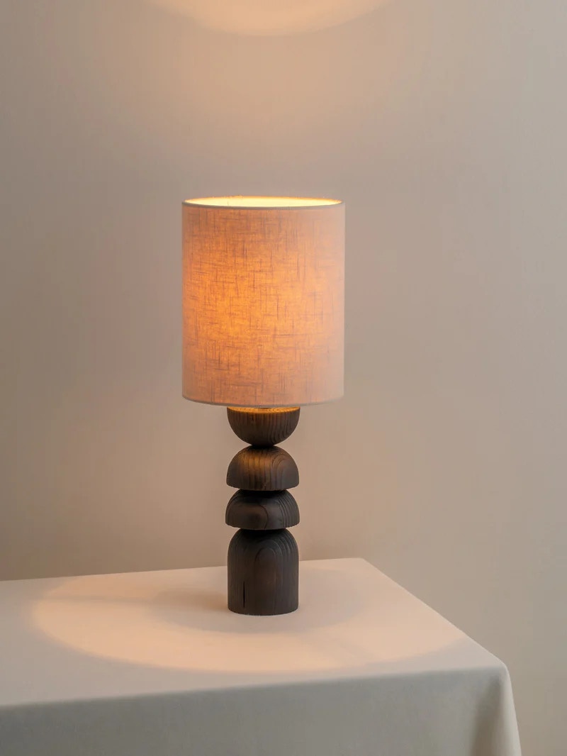  Aska - small charred wood and natural linen table lamp 