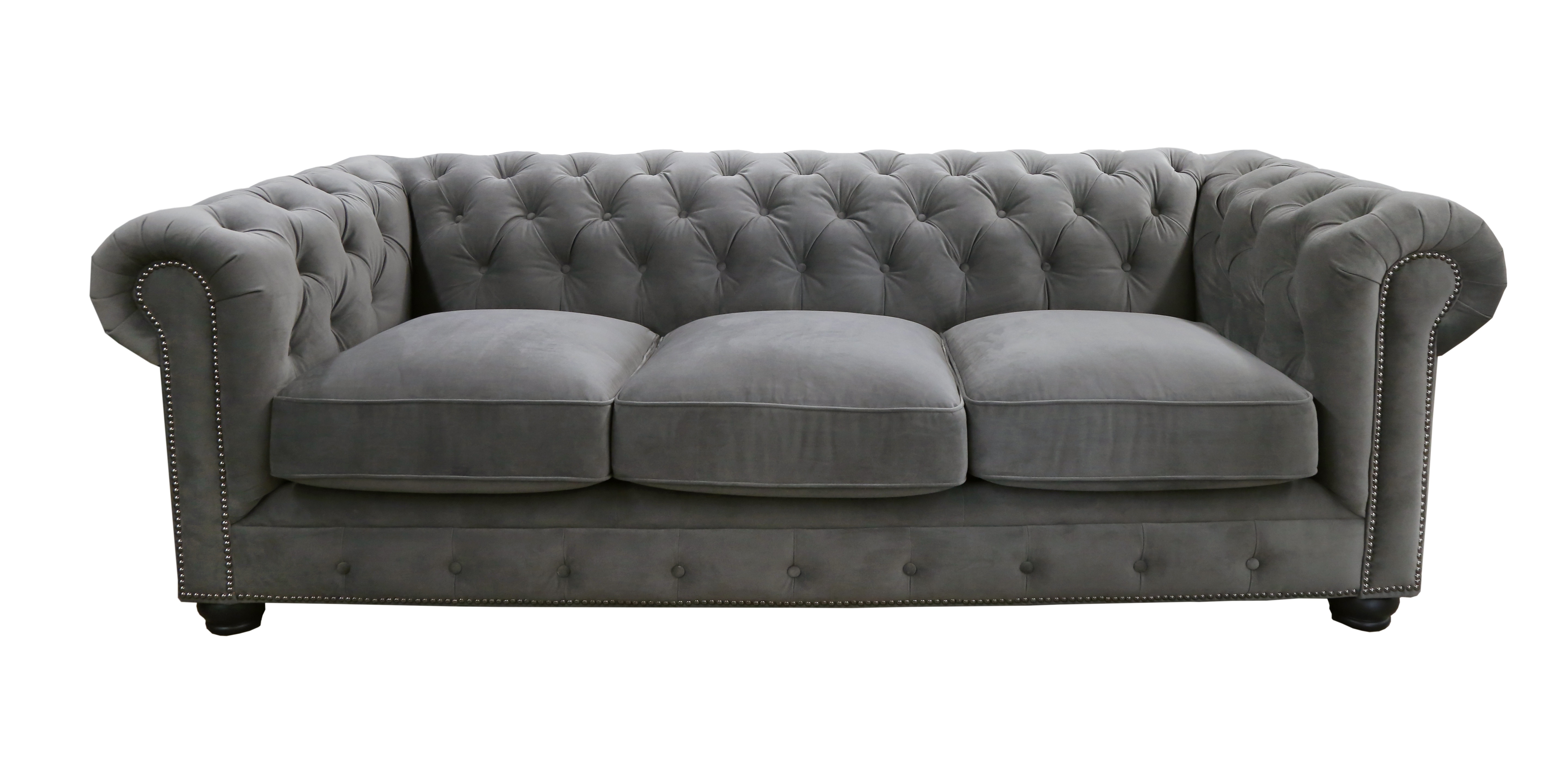 grey fabric chesterfield chair