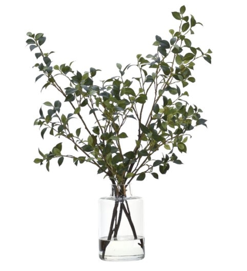  Camellia Leaf Branch in Glass Vase 