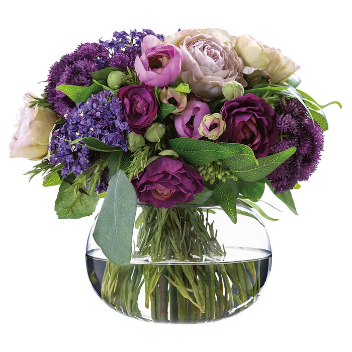  Ranunculus/Rose/Ruscus In Glass Vase 