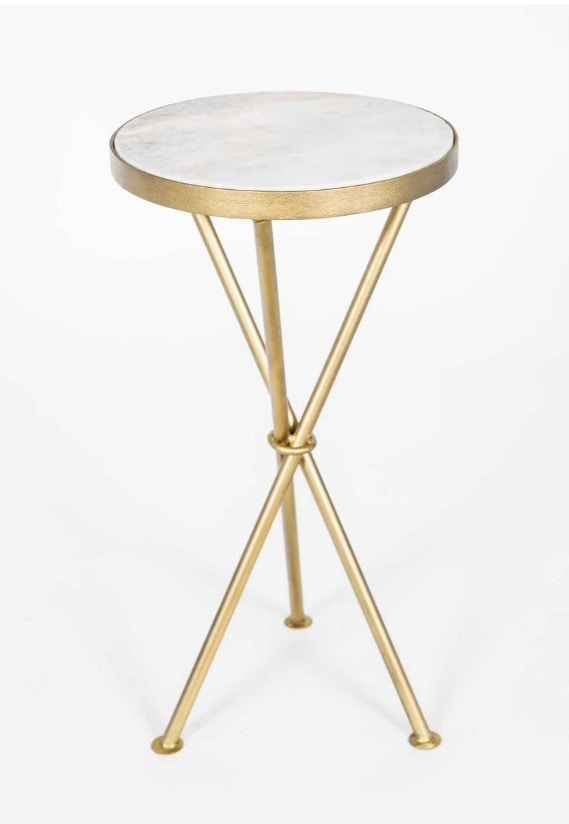  Ella Accent Table in Antique Brass with White Marble Top 