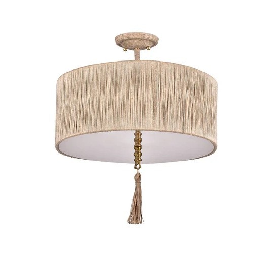  Hemp Wrapped Drum Semi Flush Pendant with Decorative Tassel 