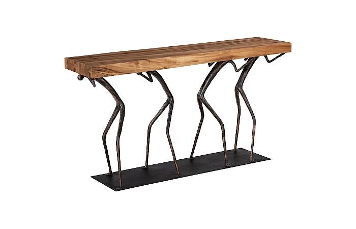  Atlas Console Table, Chamcha Wood, Natural, Metal 
