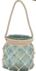  Blue Glass/Rope Cndl Lantern 7W, 15H 