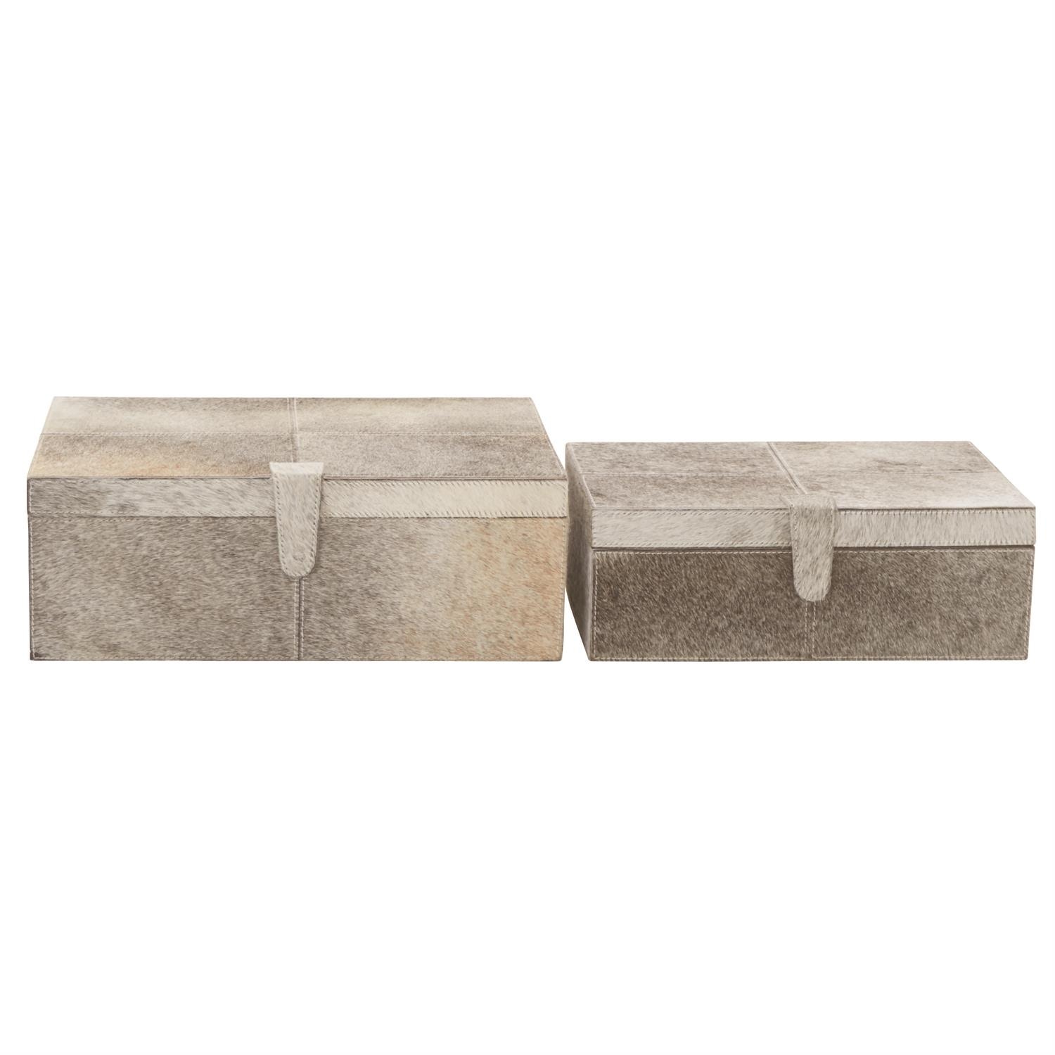  Wood Gray Leather Hide Box S/2 17, 14W 