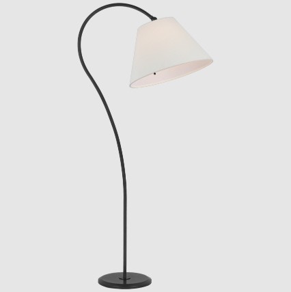  Dume Large Arched Floor Lamp in Aged Iron with Linen Shade 