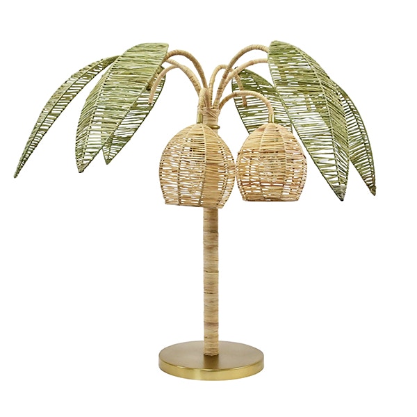  Green and Natural Paper Rafia Table Lamp with Brass Details 