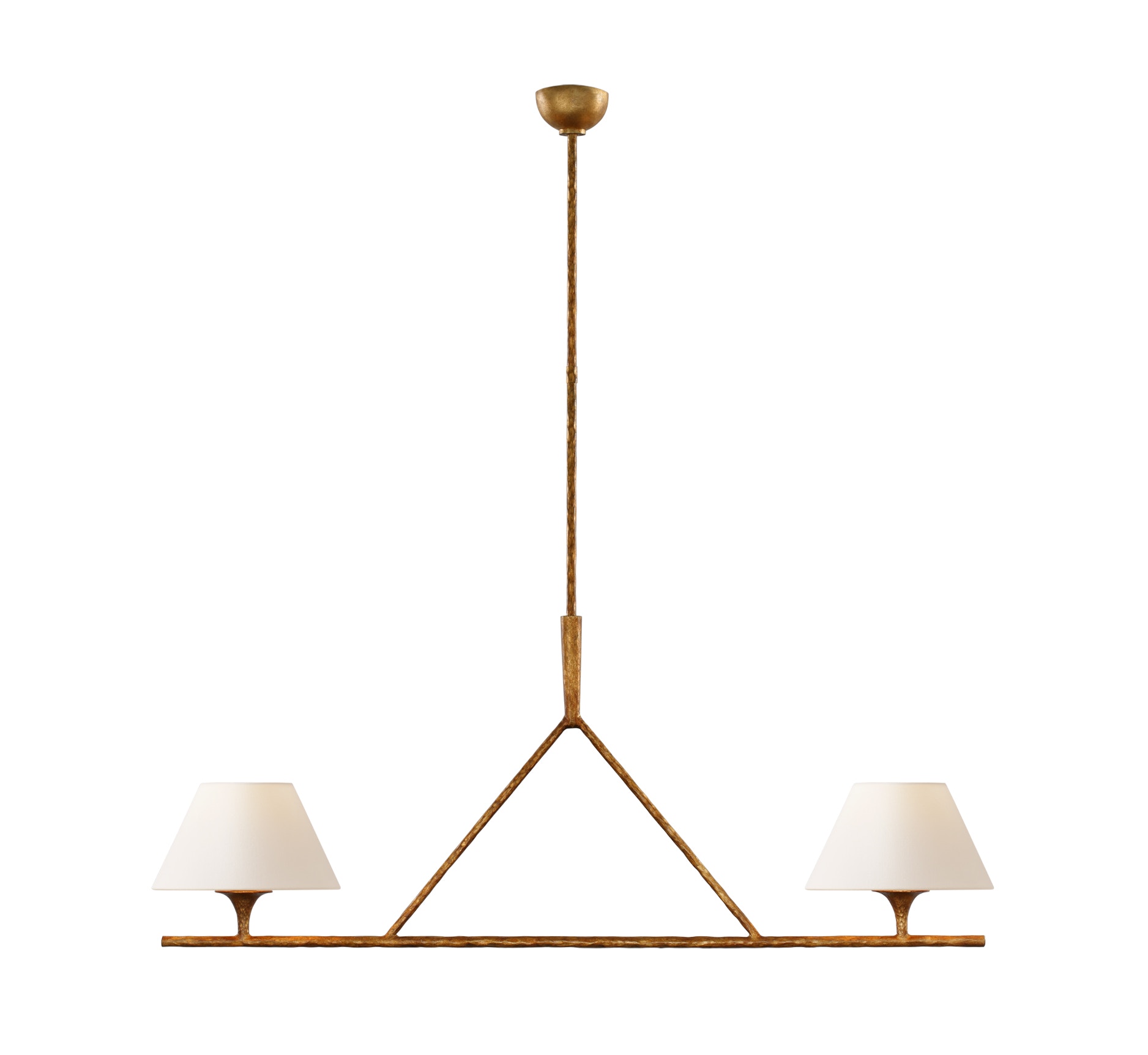  Cesta Large Linear Chandelier in Gilded Iron with Linen Shades 