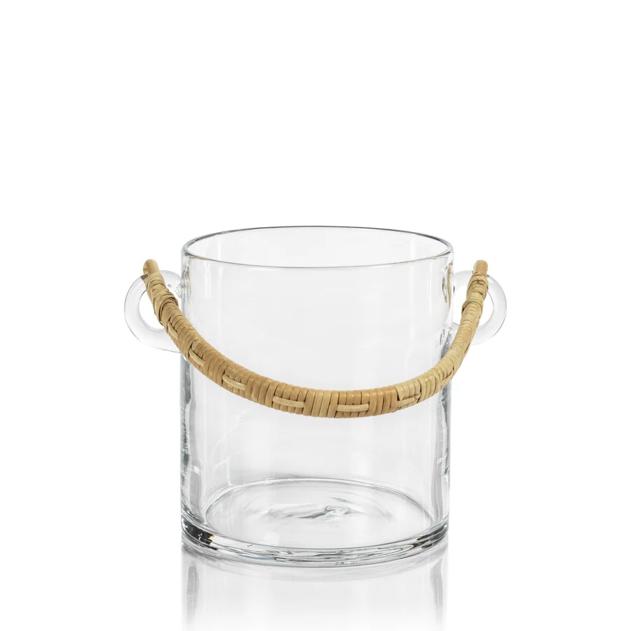  Byblos Glass Ice Bucket / Wine Cooler with Rattan Handle 