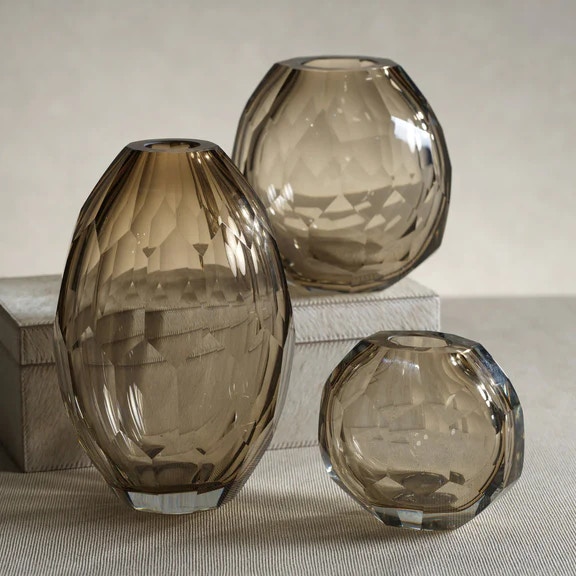  Andermatt Cut Glass Vase -Taup Medium 