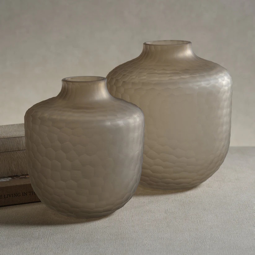  Arosa Cut Glass Frosted Vase Taupe Large 