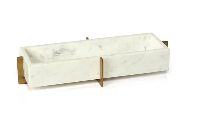  Nairobi White Marble Tray on Metal Base 